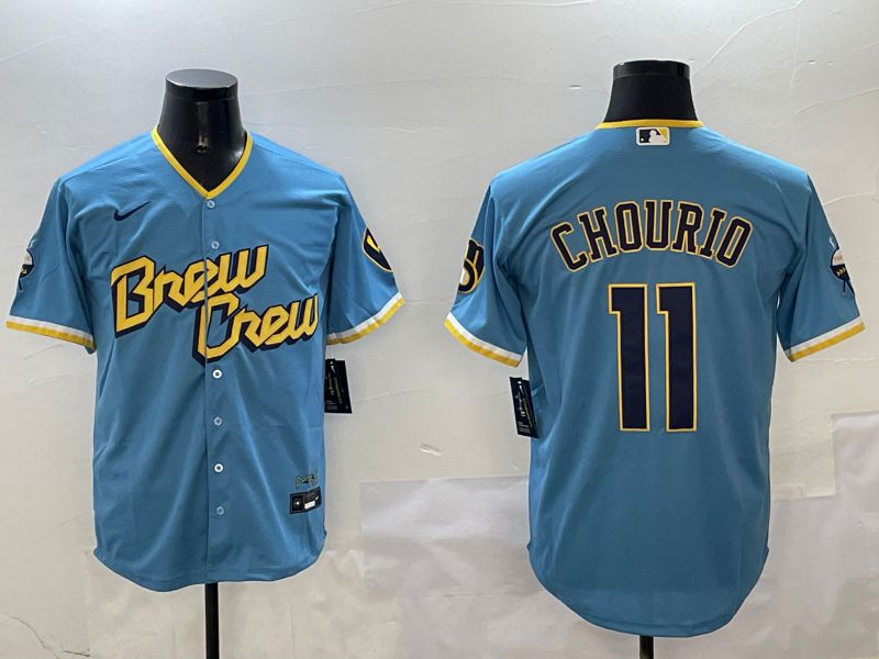 Men Milwaukee Brewers #11 Chourio Light Blue City Edition 2025 Nike MLB Jersey style 1->milwaukee brewers->MLB Jersey